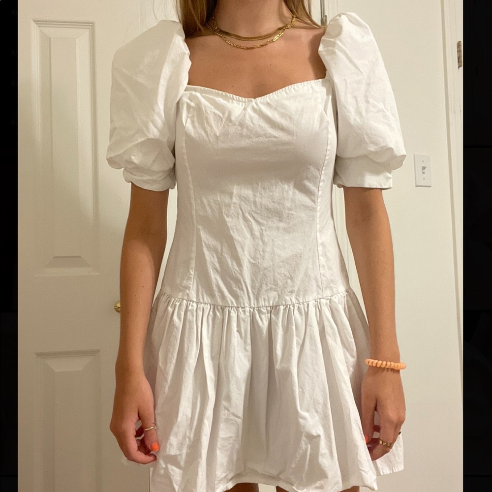 Sweetheart Puff Sleeve Ruffle Hem Dress